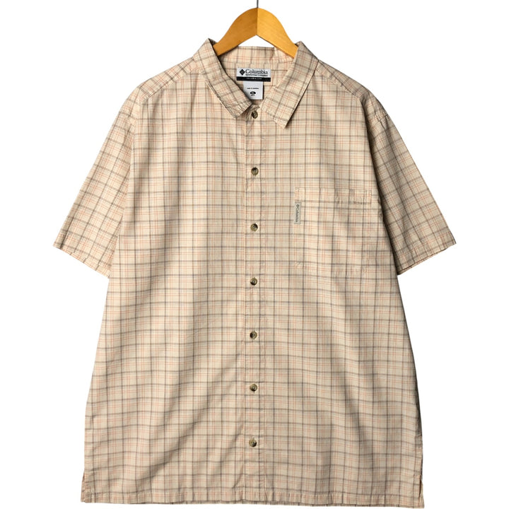 2000'S Columbia Short Sleeve Cotton Check Box Shirt, Men's XL cotton ivory Vintage Second Hand