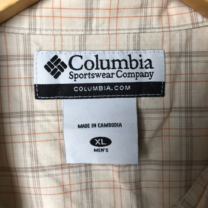 2000'S Columbia Short Sleeve Cotton Check Box Shirt, Men's XL cotton ivory Vintage Second Hand