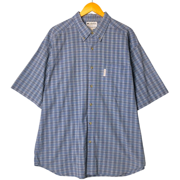 00'S Columbia Short Sleeve Button Down Check Shirt Men's XL cotton Blue type light blue Vintage Second Hand