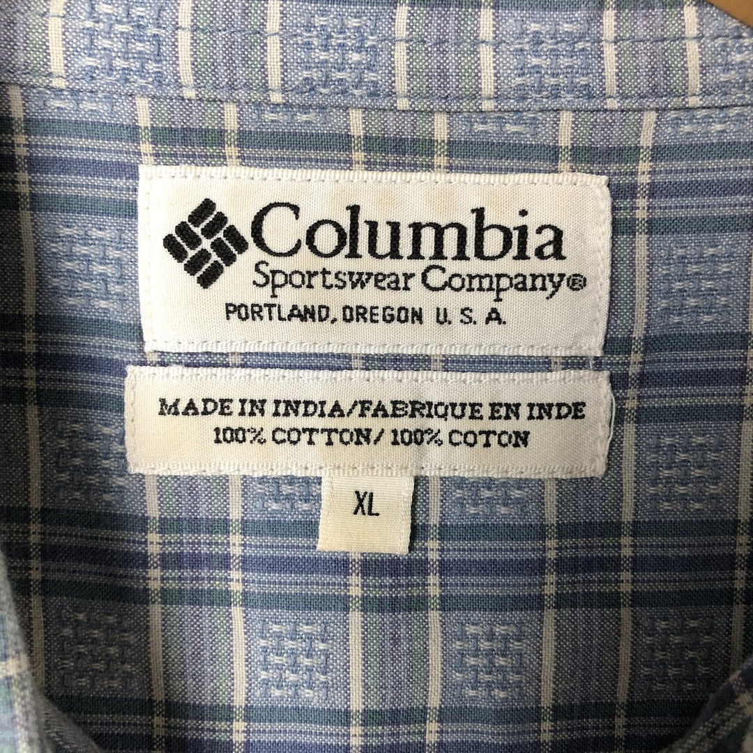 00'S Columbia Short Sleeve Button Down Check Shirt Men's XL cotton Blue type light blue Vintage Second Hand