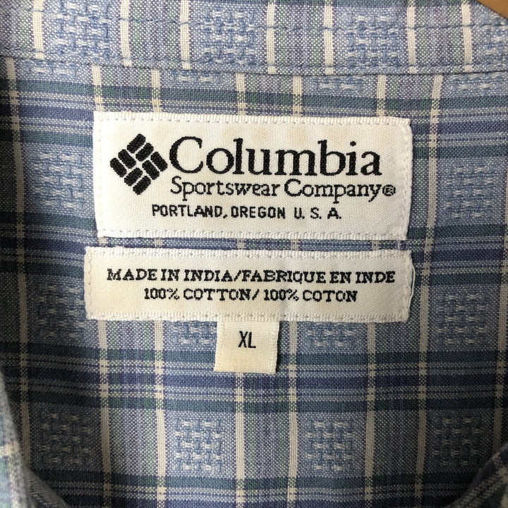 00'S Columbia Short Sleeve Button Down Check Shirt Men's XL cotton Blue type light blue Vintage Second Hand