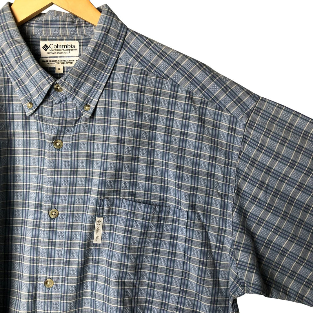 00'S Columbia Short Sleeve Button Down Check Shirt Men's XL cotton Blue type light blue Vintage Second Hand