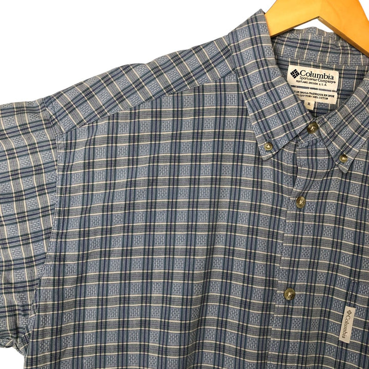 00'S Columbia Short Sleeve Button Down Check Shirt Men's XL cotton Blue type light blue Vintage Second Hand