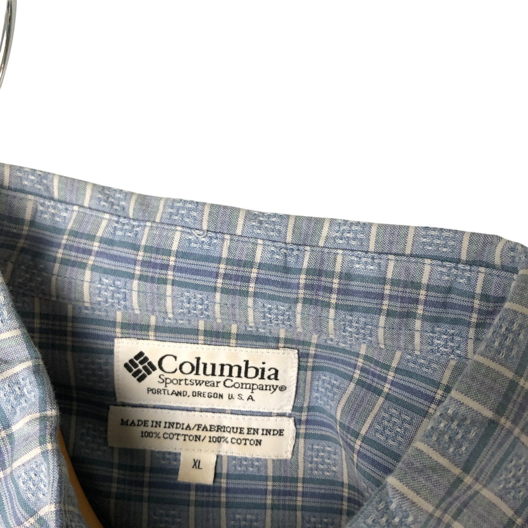00'S Columbia Short Sleeve Button Down Check Shirt Men's XL cotton Blue type light blue Vintage Second Hand