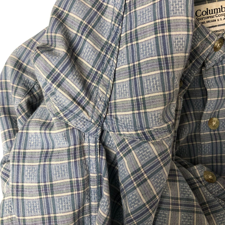 00'S Columbia Short Sleeve Button Down Check Shirt Men's XL cotton Blue type light blue Vintage Second Hand