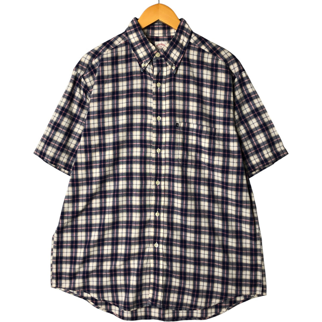 Brooks Brothers 346 short sleeve button down check shirt, men's size L cotton navy blue type Vintage Second Hand