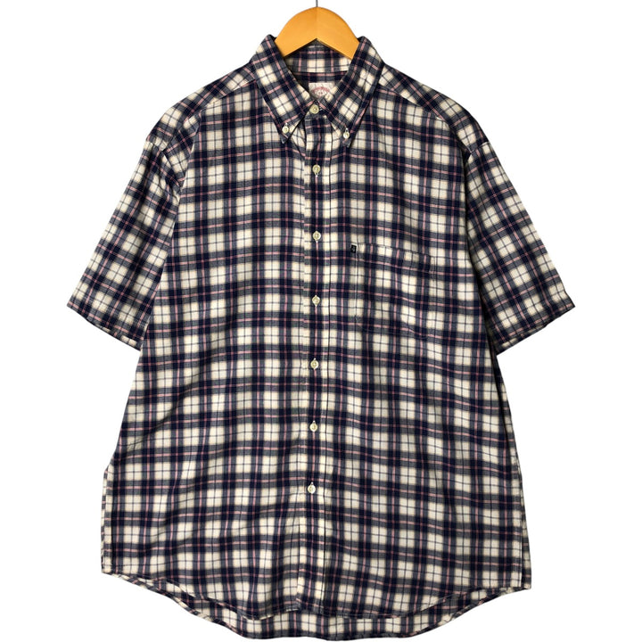 Brooks Brothers 346 short sleeve button down check shirt, men's size L cotton navy blue type Vintage Second Hand