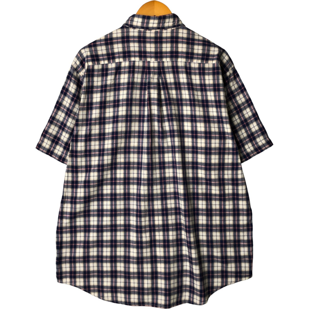 Brooks Brothers 346 short sleeve button down check shirt, men's size L cotton navy blue type Vintage Second Hand
