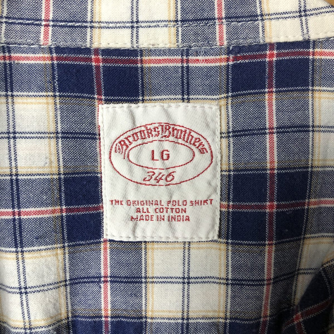Brooks Brothers 346 short sleeve button down check shirt, men's size L cotton navy blue type Vintage Second Hand