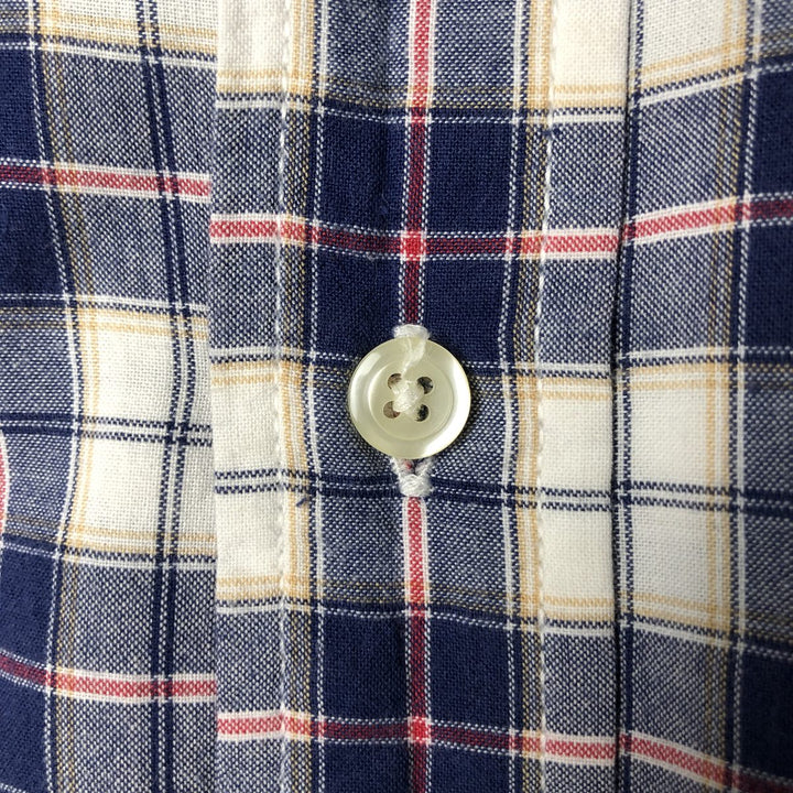 Brooks Brothers 346 short sleeve button down check shirt, men's size L cotton navy blue type Vintage Second Hand