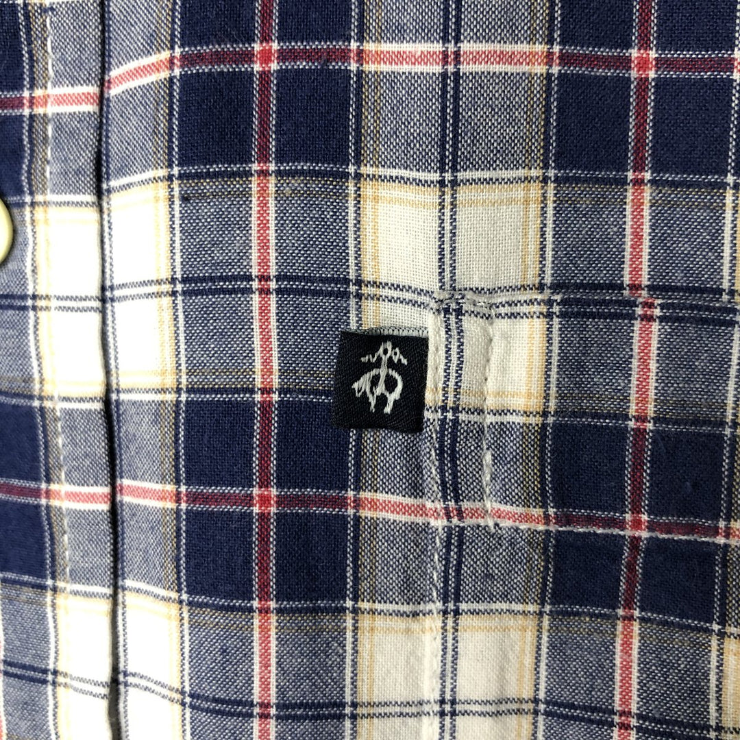 Brooks Brothers 346 short sleeve button down check shirt, men's size L cotton navy blue type Vintage Second Hand