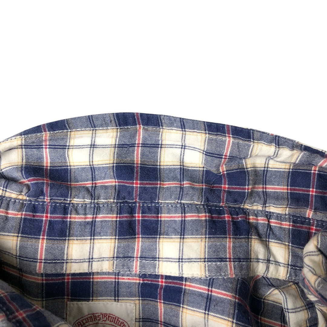 Brooks Brothers 346 short sleeve button down check shirt, men's size L cotton navy blue type Vintage Second Hand