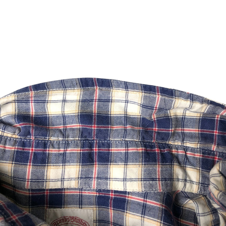 Brooks Brothers 346 short sleeve button down check shirt, men's size L cotton navy blue type Vintage Second Hand