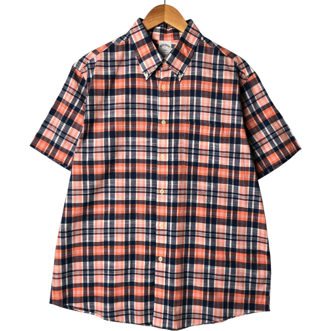 Brooks Brothers 1818 short sleeve button down check shirt, men's size L cotton navy blue type Vintage Second Hand