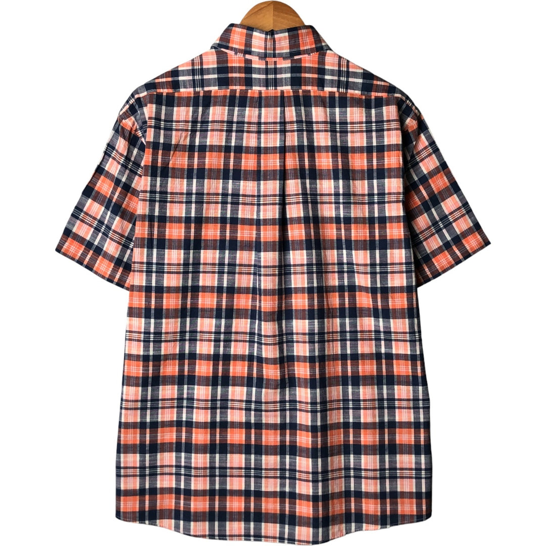Brooks Brothers 1818 short sleeve button down check shirt, men's size L cotton navy blue type Vintage Second Hand