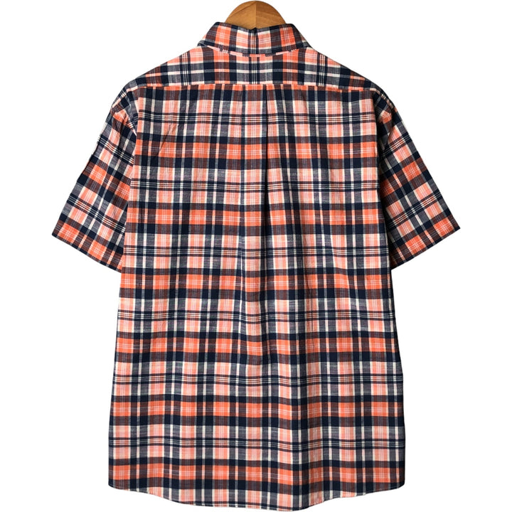 Brooks Brothers 1818 short sleeve button down check shirt, men's size L cotton navy blue type Vintage Second Hand