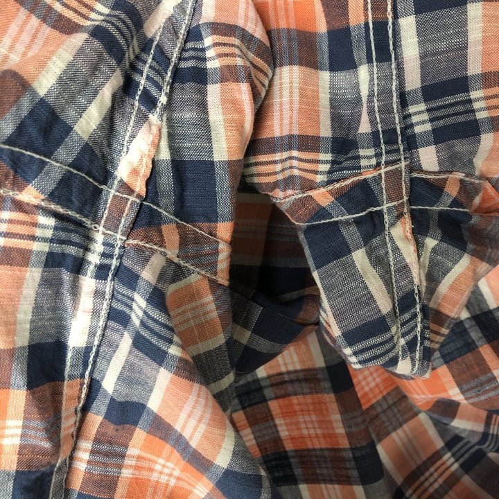 Brooks Brothers 1818 short sleeve button down check shirt, men's size L cotton navy blue type Vintage Second Hand