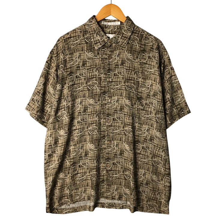 Perry Ellis Leaf Pattern Short Sleeve Rayon Shirt, Men's Size XL Rayon Khaki type beige Vintage Second Hand