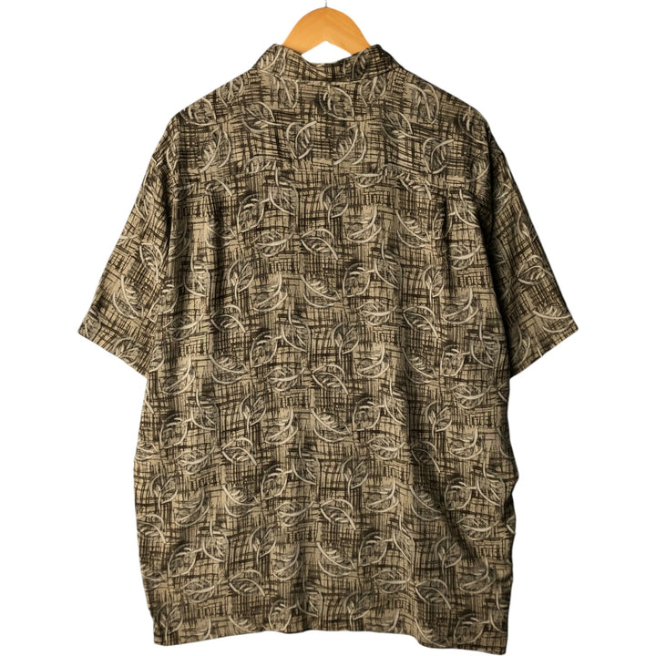 Perry Ellis Leaf Pattern Short Sleeve Rayon Shirt, Men's Size XL Rayon Khaki type beige Vintage Second Hand