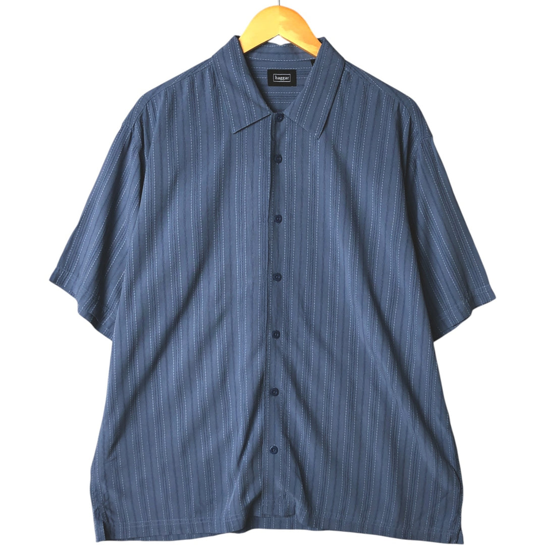 Haggar Multi-Stripe Short Sleeve Rayon Box Shirt, Men's Size L Polynosic Blue type light blue Vintage Second Hand
