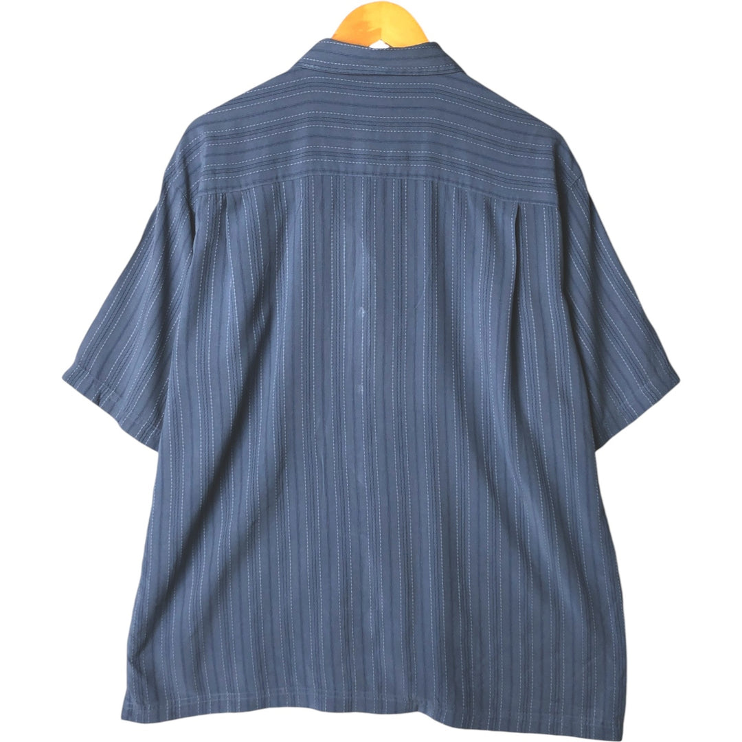 Haggar Multi-Stripe Short Sleeve Rayon Box Shirt, Men's Size L Polynosic Blue type light blue Vintage Second Hand