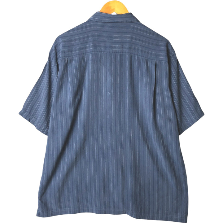 Haggar Multi-Stripe Short Sleeve Rayon Box Shirt, Men's Size L Polynosic Blue type light blue Vintage Second Hand