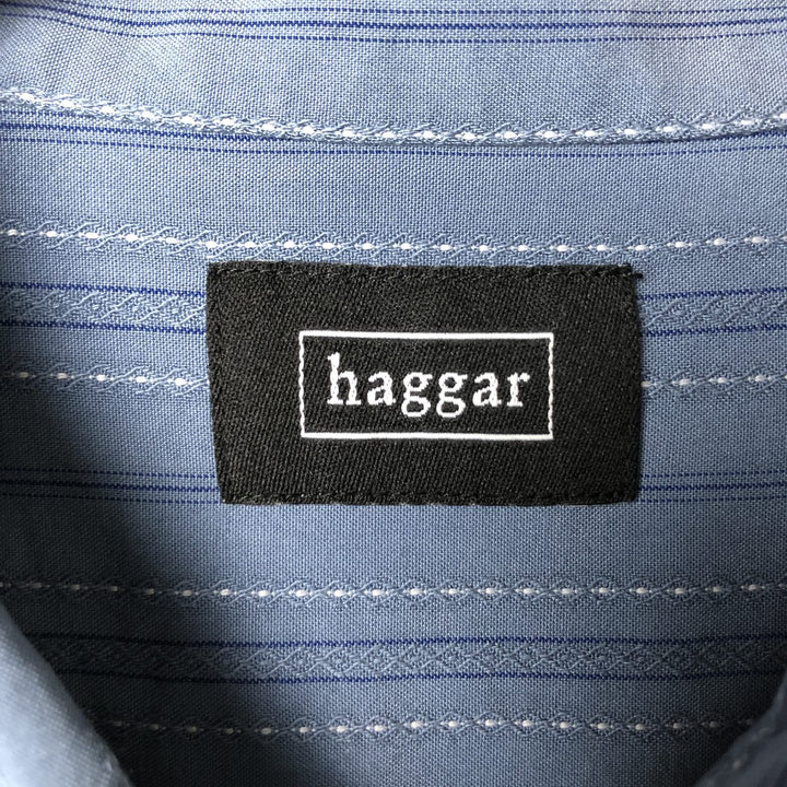 Haggar Multi-Stripe Short Sleeve Rayon Box Shirt, Men's Size L Polynosic Blue type light blue Vintage Second Hand