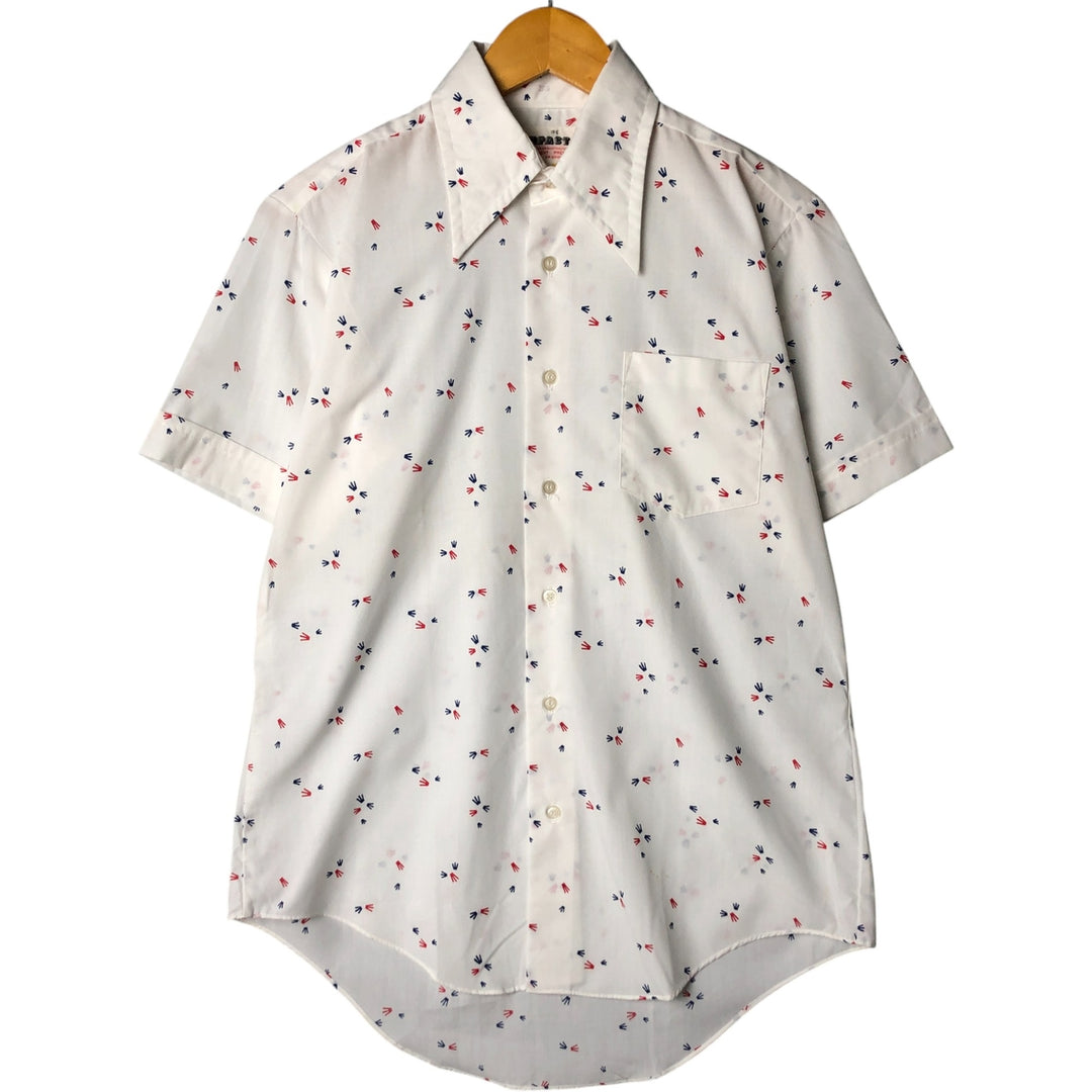 Vintage 1970'S IMPACT all-over print short-sleeve polycotton shirt, size M, men's polyester white type Vintage Second Hand