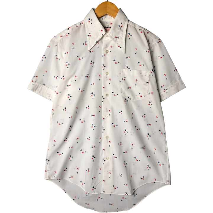 Vintage 1970'S IMPACT all-over print short-sleeve polycotton shirt, size M, men's polyester white type Vintage Second Hand