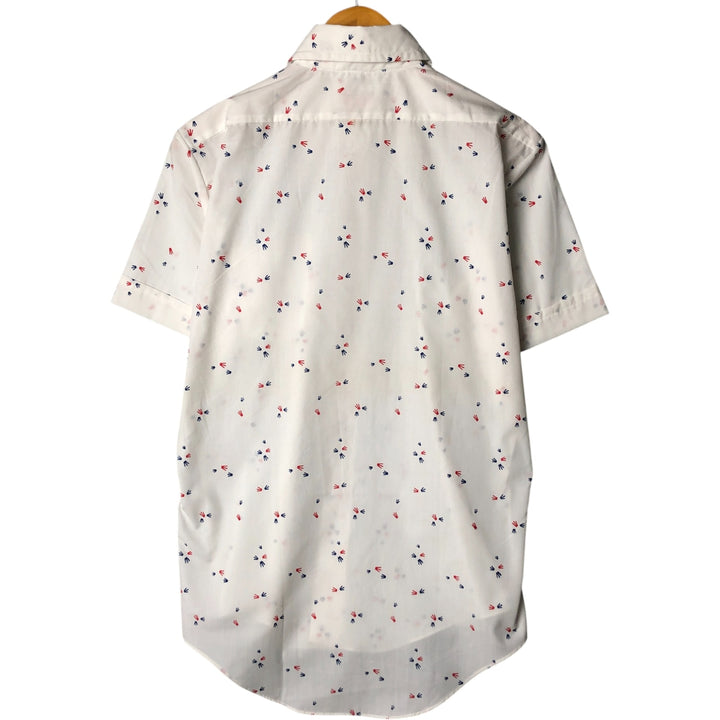 Vintage 1970'S IMPACT all-over print short-sleeve polycotton shirt, size M, men's polyester white type Vintage Second Hand