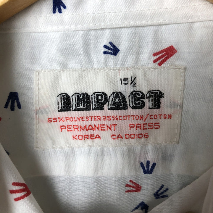 Vintage 1970'S IMPACT all-over print short-sleeve polycotton shirt, size M, men's polyester white type Vintage Second Hand