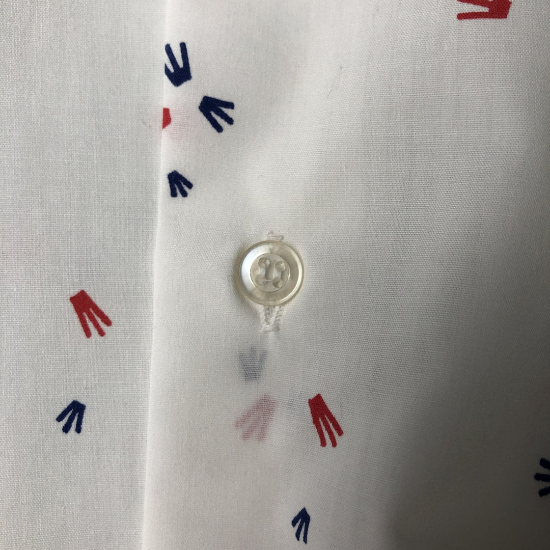 Vintage 1970'S IMPACT all-over print short-sleeve polycotton shirt, size M, men's polyester white type Vintage Second Hand