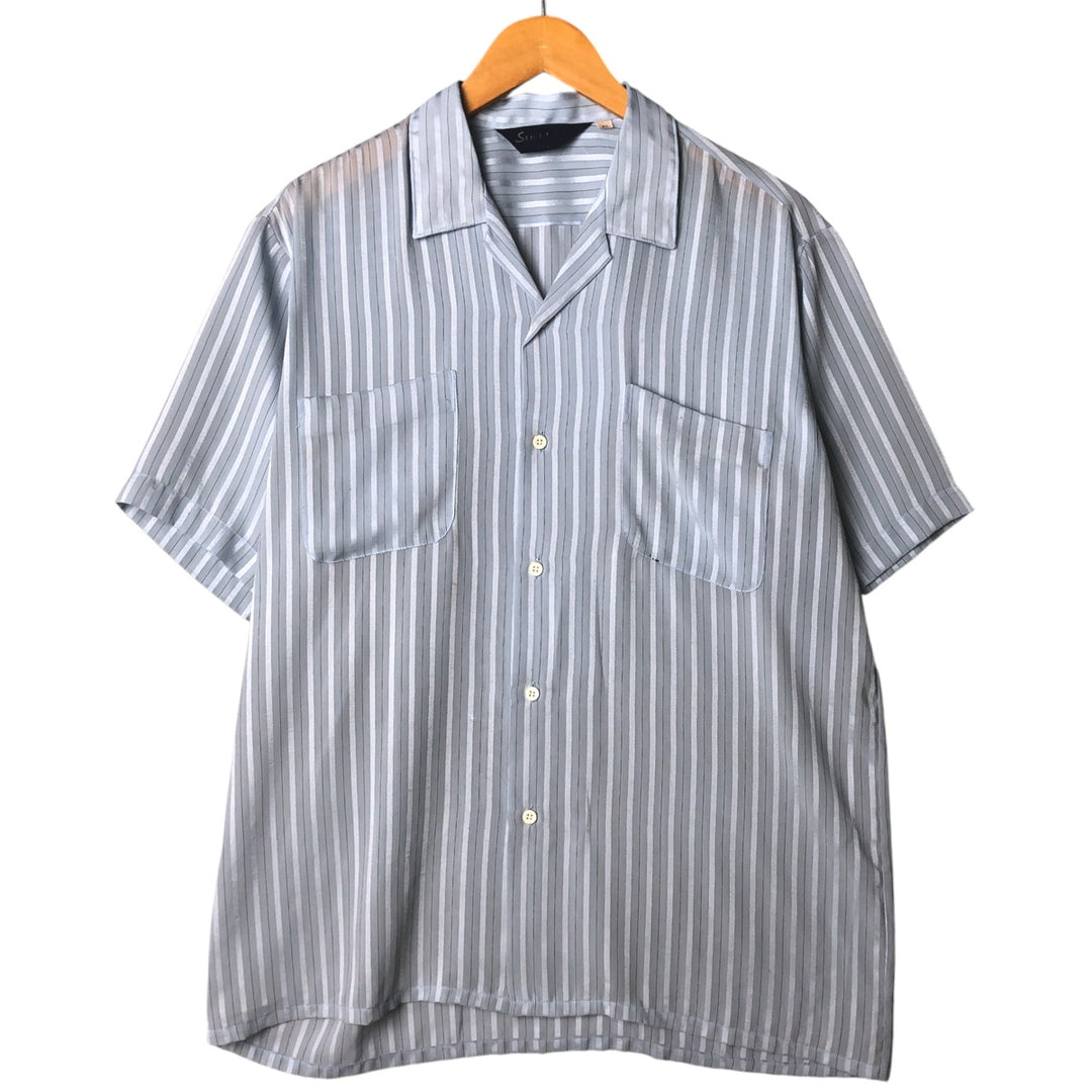 Vintage striped short-sleeved open-collar box shirt, men's size XL unclear Blue type light blue Vintage Second Hand