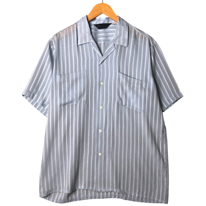 Vintage striped short-sleeved open-collar box shirt, men's size XL unclear Blue type light blue Vintage Second Hand