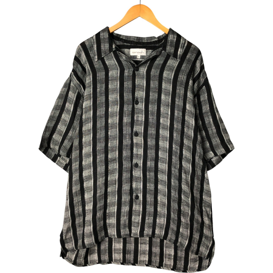 Vintage 90'S smash stripe pattern short sleeve open collar linen shirt, made in the USA, men's size XL linen black type Vintage Second Hand