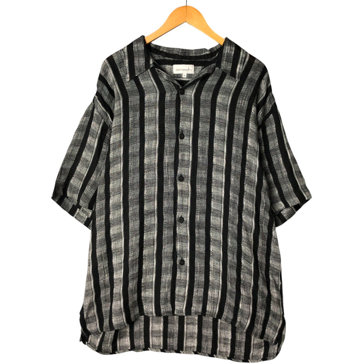 Vintage 90'S smash stripe pattern short sleeve open collar linen shirt, made in the USA, men's size XL linen black type Vintage Second Hand