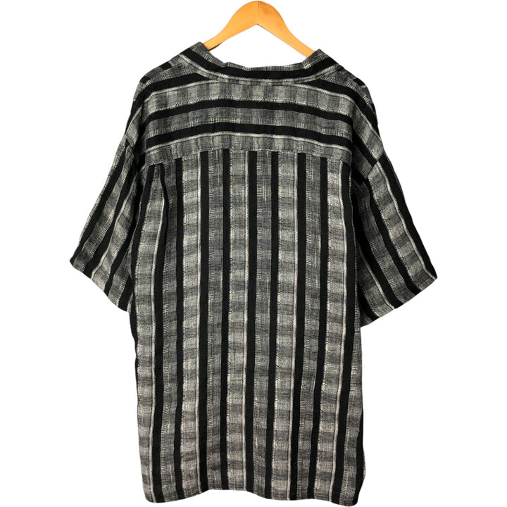 Vintage 90'S smash stripe pattern short sleeve open collar linen shirt, made in the USA, men's size XL linen black type Vintage Second Hand