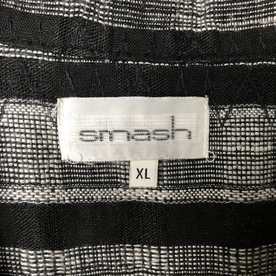 Vintage 90'S smash stripe pattern short sleeve open collar linen shirt, made in the USA, men's size XL linen black type Vintage Second Hand