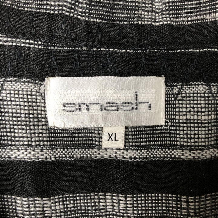 Vintage 90'S smash stripe pattern short sleeve open collar linen shirt, made in the USA, men's size XL linen black type Vintage Second Hand