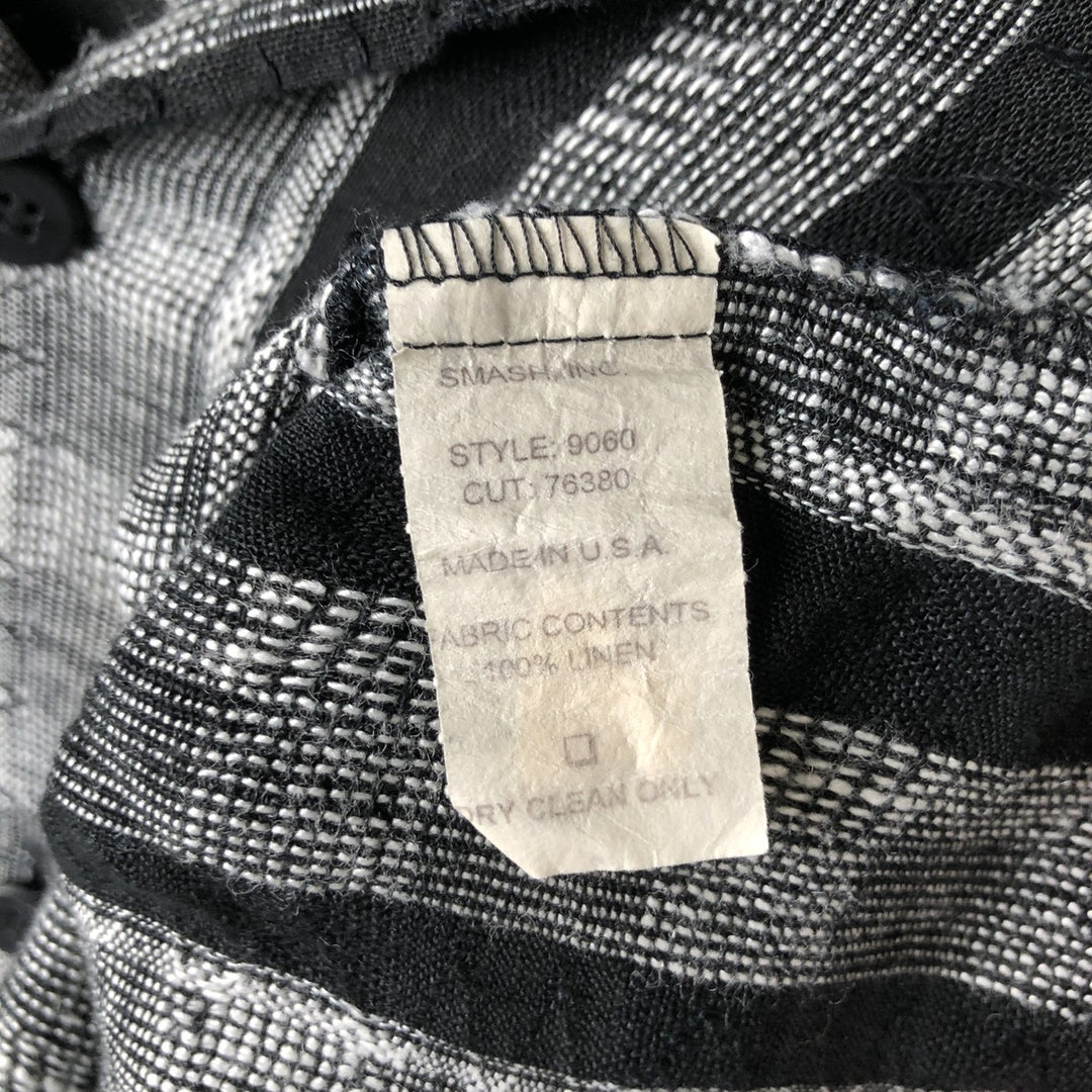 Vintage 90'S smash stripe pattern short sleeve open collar linen shirt, made in the USA, men's size XL linen black type Vintage Second Hand