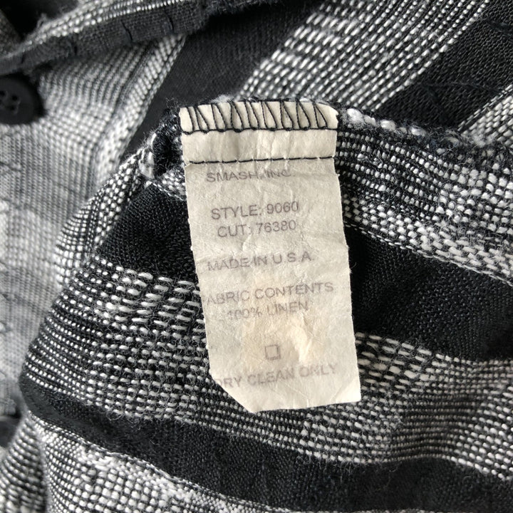 Vintage 90'S smash stripe pattern short sleeve open collar linen shirt, made in the USA, men's size XL linen black type Vintage Second Hand
