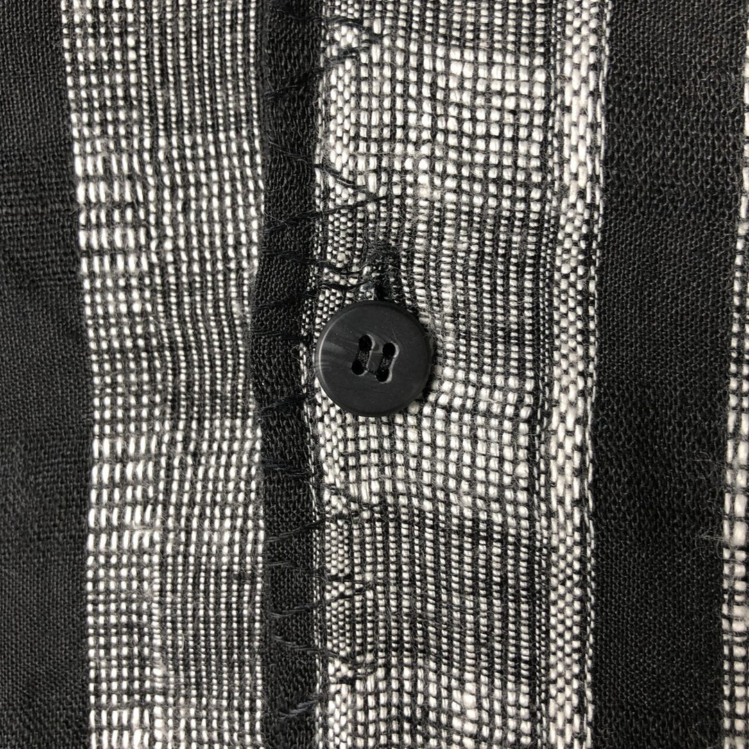 Vintage 90'S smash stripe pattern short sleeve open collar linen shirt, made in the USA, men's size XL linen black type Vintage Second Hand