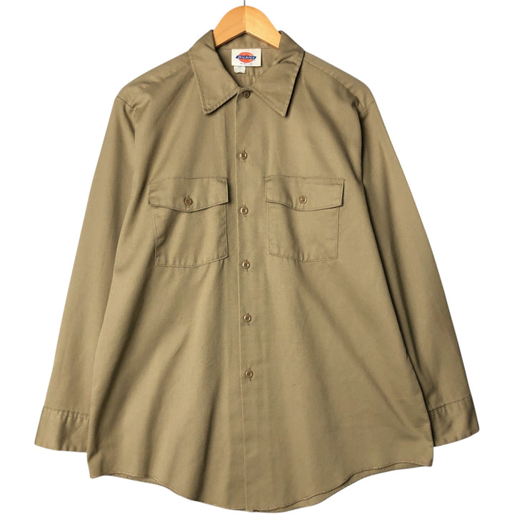 Vintage 80s-90'S Dickies long-sleeved work shirt, Made in USA, Men's Size L polyester Khaki type beige Vintage Second Hand