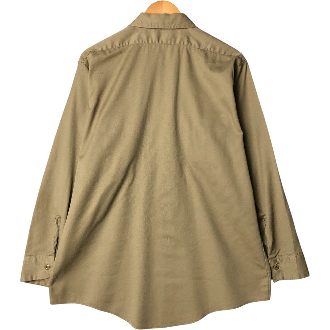 Vintage 80s-90'S Dickies long-sleeved work shirt, Made in USA, Men's Size L polyester Khaki type beige Vintage Second Hand