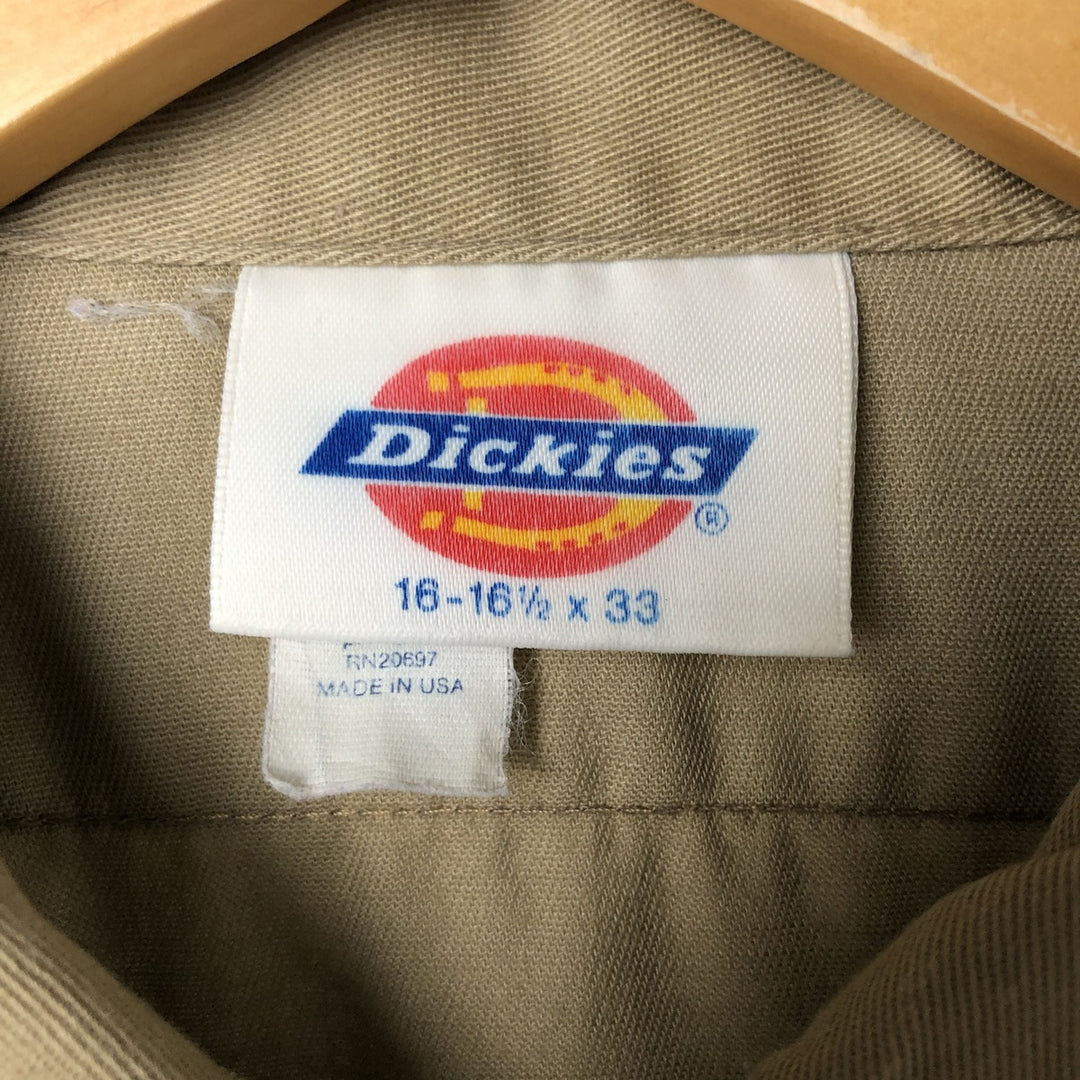 Vintage 80s-90'S Dickies long-sleeved work shirt, Made in USA, Men's Size L polyester Khaki type beige Vintage Second Hand
