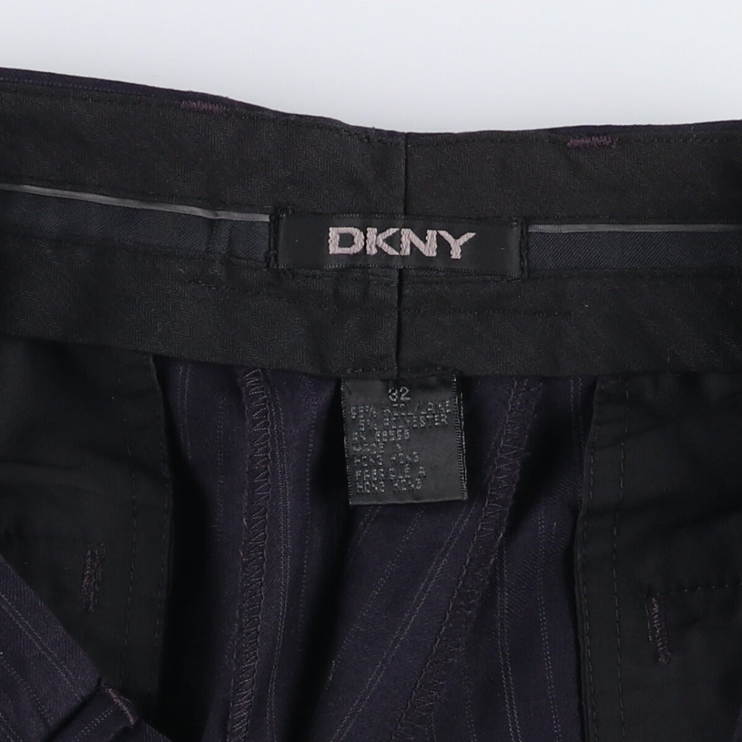 DKNY Striped Wool Pants, Men's Size 34 (W34) wool black type Vintage Second Hand