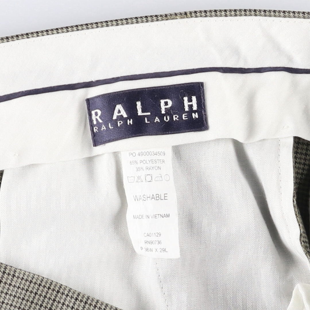 Ralph Lauren RALPH Houndstooth Pattern Two-Pleated Slacks Men's Size W36 polyester Beige type Vintage Second Hand