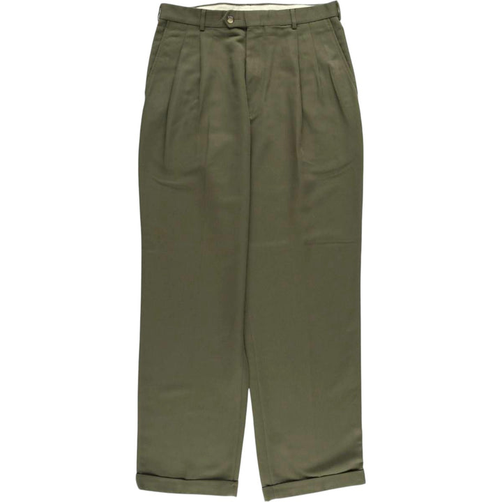 90'S Ralph Lauren CHAPS Two-pleat slacks pants for men, W34 equivalent, vintage polyester Khaki type Vintage Second Hand
