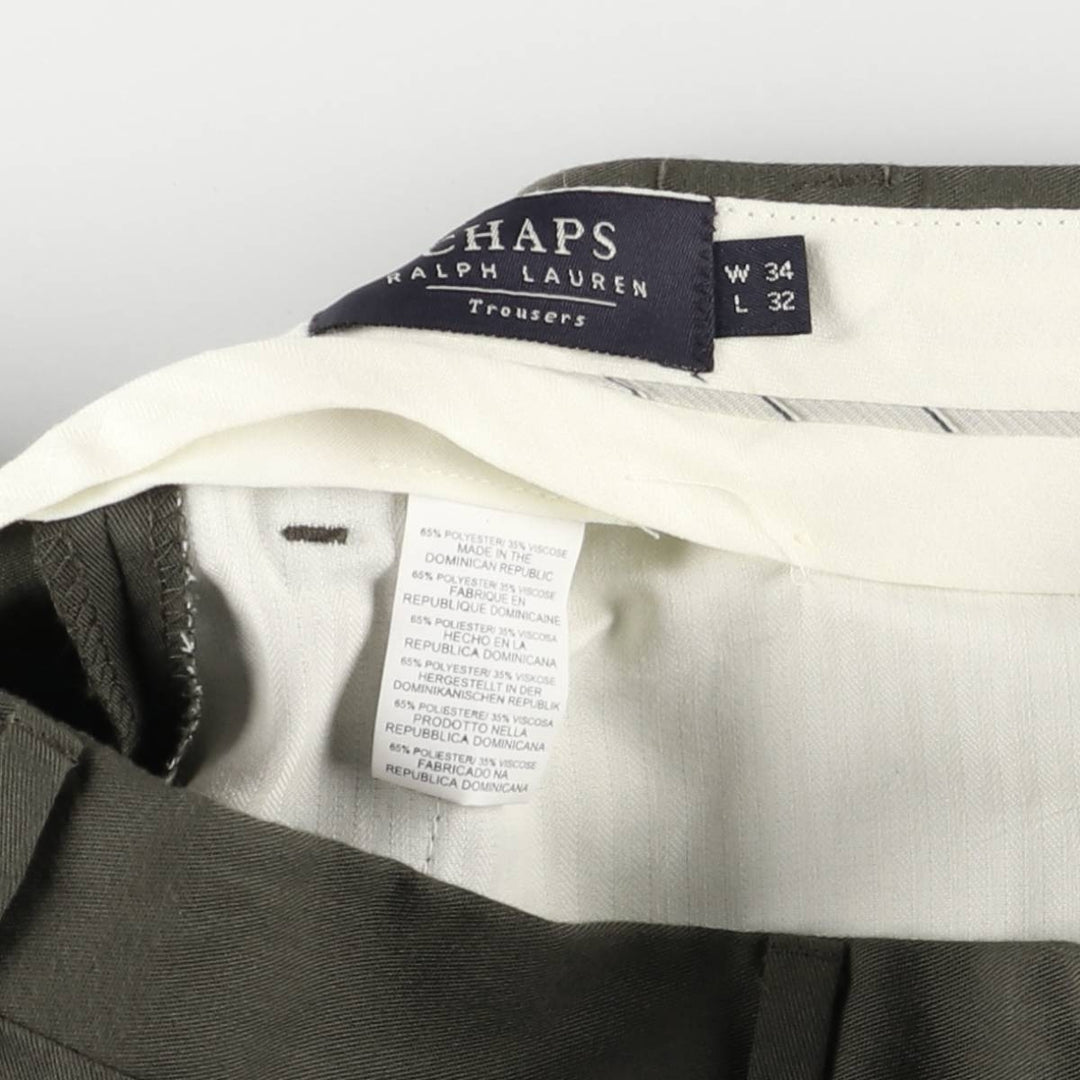 90'S Ralph Lauren CHAPS Two-pleat slacks pants for men, W34 equivalent, vintage polyester Khaki type Vintage Second Hand