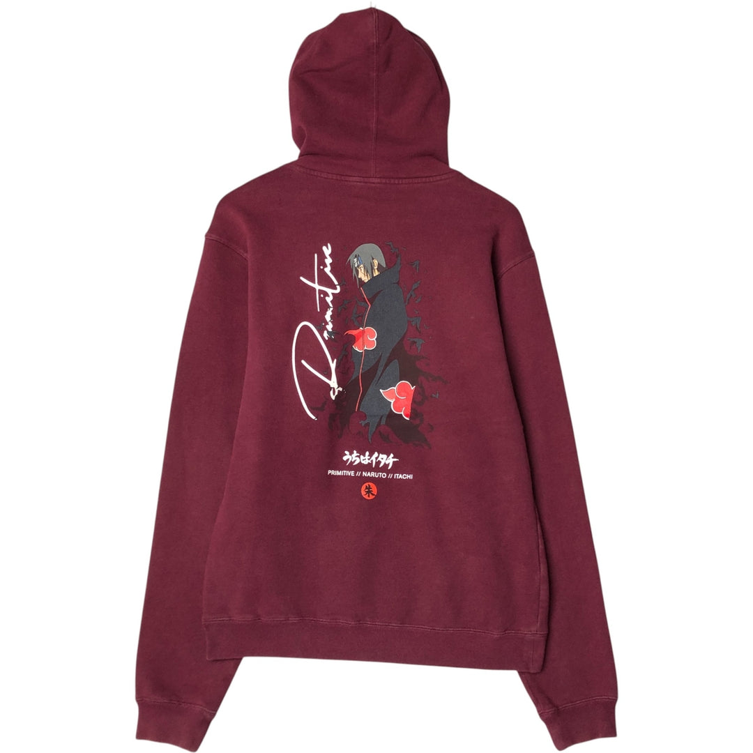 Primitive NARUTO SHIPPUDEN Uchiha Itachi Character Sweatshirt Pullover Hoodie, Men's Size Small cotton wine-red Vintage Second Hand